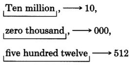 Diez millones, cero mil, cinco cien doce, separados por periodos, con sus números correspondientes al lado de cada periodo.