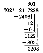 El tercer paso de un problema de división larga. 802 entra en 1122 una vez, por lo que se coloca un 1 arriba y se baja el dígito unos.