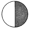 A whole circle divided into two equal parts, with one part shaded.