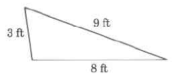 Un polígono de tres lados con lados de las siguientes longitudes: 3 pies, 8 pies y 9 pies.