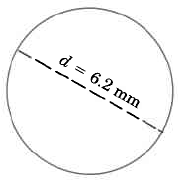 Un círculo con una línea discontinua de un borde a otro, etiquetado con d = 6.2 mm.