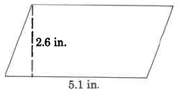 Un paralelogramo con base 5.1in y altura 2.6in.