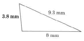 Un triángulo con lados de 8 mm de longitud, 9.3 mm y 3.8 mm.