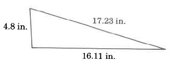 Un triángulo con lados de longitud 4.8in, 16.11in y 17.23in.