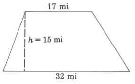 A trapezoid with height 15mi, bottom base 32mi, and top base 17mi.