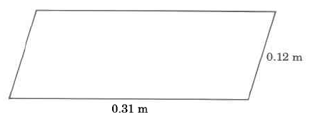 Un paralelogramo de cuatro lados con lados cortos de longitud 0.12m y lados largos de longitud 0.31m.
