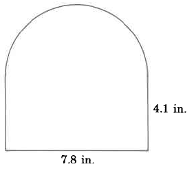 Una forma mejor visualizada como un rectángulo conectado a un semicírculo en la parte superior. La altura del rectángulo es 4.1in, y el ancho del rectángulo es 7.8in.