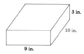 Un sólido rectangular con ancho 9in, largo 10in y alto 3".