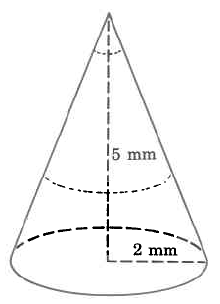 Un cono con altura 5mm y radio 2mm