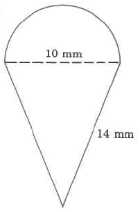 Una forma mejor descrita como un cono de helado, o un triángulo con un semicírculo unido a la parte superior. Los lados del triángulo se miden para ser 14mm, y el diámetro del semicírculo es de 10mm.