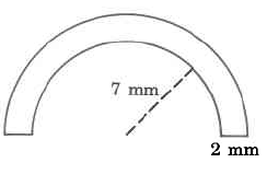 Un tubo en forma de semicírculo con extremos rectos. Los extremos tienen un ancho de 2mm, y el lado interno del tubo circular tiene un radio de 7mm.