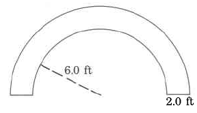 A tubelike shape in a half circle. The inner circle's radius is 6.0ft. The tube's thickness is 2.0ft.