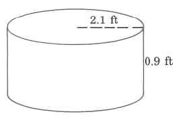 A cylinder with a radius of 2.1ft and a height of 0.9ft.