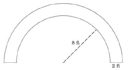 Una forma tubular formada en semicírculo. El radio de la porción del círculo interno es de 8 pies. El grosor del tubo es de 2 pies.