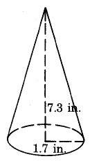 A cone with radius 1.7in and height 7.3in.