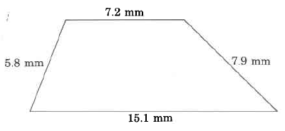 Un trapecio con lados de las siguientes longitudes: 15.1mm, 7.9mm, 7.2mm y 5.8mm.
