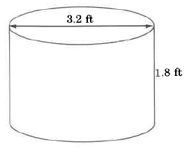 Un cilindro con un diámetro de 3.2ft y una altura de 1.8ft.