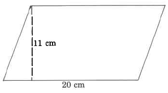 Un paralelogramo con base 20cm y altura 11cm.