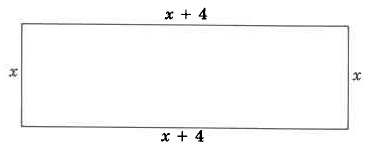 Un rectángulo con longitud base la cantidad x + 4 y altura x.