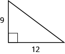 Se muestra un triángulo rectángulo. El ángulo recto está marcado con una caja. Uno de los lados que toca el ángulo recto está etiquetado como 9, el otro como 12.