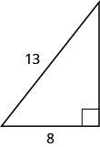 Se muestra un triángulo rectángulo. El ángulo recto está marcado con una caja. El lado que cruza desde el ángulo recto está etiquetado como 13. Uno de los lados que toca el ángulo recto está etiquetado como 8.