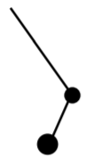 Imagen del segmento de línea descendente derecho a un punto luego conectado por un sigment de línea inferior izquierda a un punto más grande