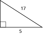 Se muestra un triángulo rectángulo. El ángulo recto está marcado con una caja. El lado al otro lado desde el ángulo recto está etiquetado como 17. Uno de los lados que toca el ángulo recto está etiquetado como 15.