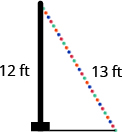 A vertical pole is shown with a string of lights going from the top of the pole to the ground. The pole is labeled 12 feet. The string of lights is labeled 13 feet.