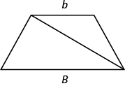 Se muestra una imagen de un trapecio. La parte superior está etiquetada con una b pequeña, la inferior con una B grande. Se dibuja una diagonal desde la esquina superior izquierda hasta la esquina inferior derecha.