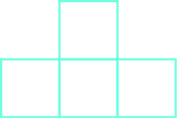 Se muestran cuatro cuadrados. Tres forman una línea horizontal, y hay una encima del cuadrado central.