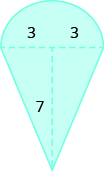 A geometric shape is shown. It is a rectangle attached to a semi-circle. The base of the rectangle is labeled 5, the height is 7.