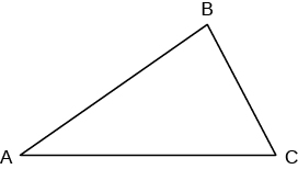 Vipande vya pembetatu upande wa kushoto vinatajwa A, B, na C. pande zimeandikwa a, b, na c.