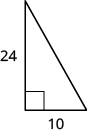 Se muestra un triángulo rectángulo. La base está etiquetada con 10, la altura está etiquetada con 24.