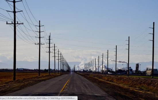 a road with electrical poles that look parallel