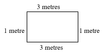 un rectangulo. la longitud de los lados es de 3 metros, 1 metro, 3 metros y 1 metro