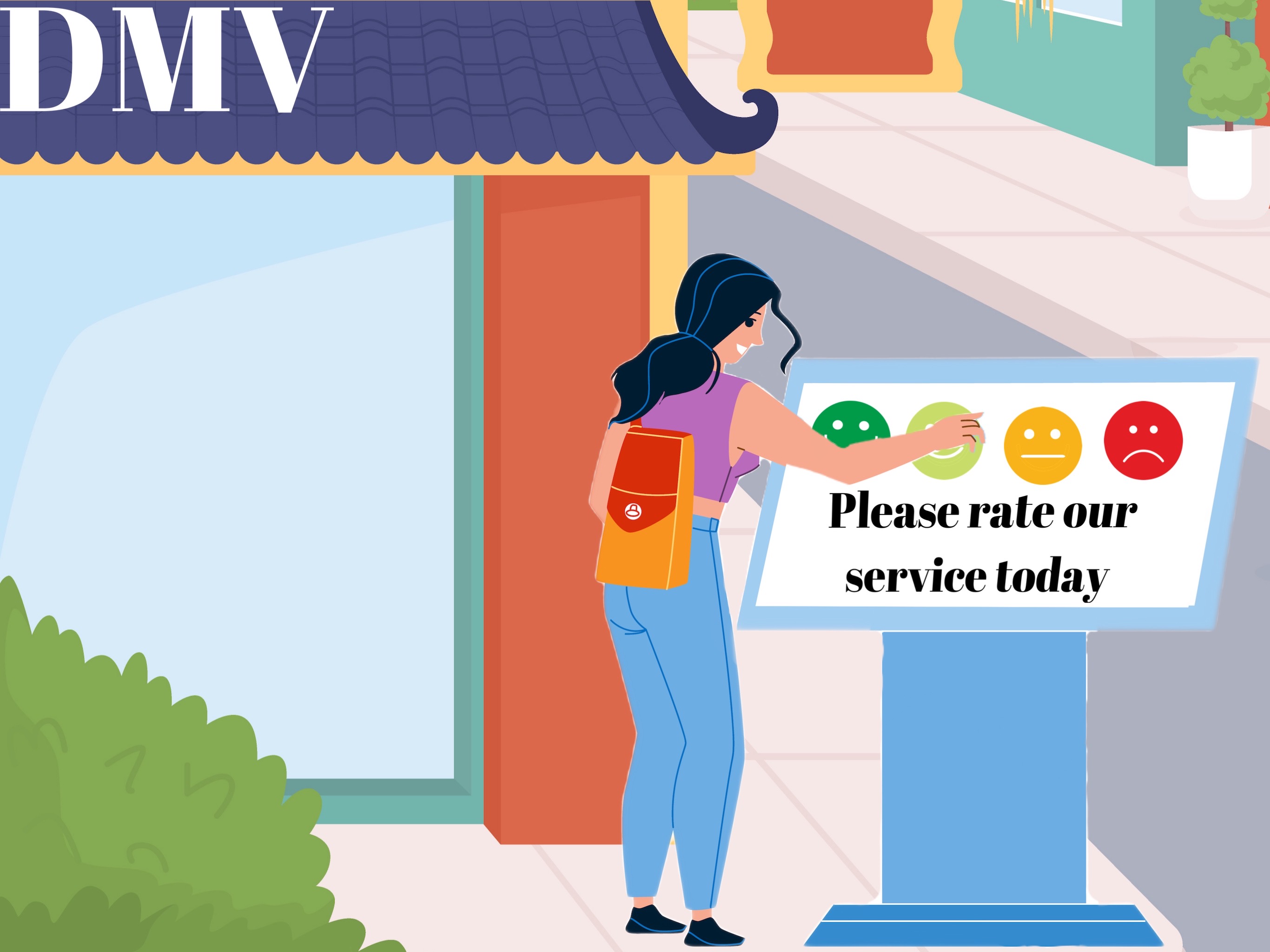 An image of a person pressing the button to rate the service.