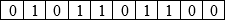 The 10-bit floating-point binary format diagram given for this example, filled with the digits 0101101100.