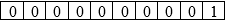 A 10-bit binary representation consisting of the digits 0000000001.