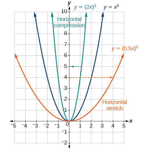 Gráfica del estiramiento vertical y compresión de x^2.